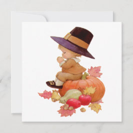 Vintager Pilgrim Boy betet auf Pumpkin Einladung