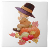 Vintager Pilgrim Boy betet auf Pumpkin Fliese (Vorderseite)