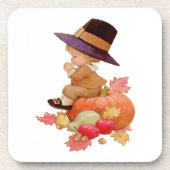 Vintager Pilgrim Boy betet auf Pumpkin Getränkeuntersetzer (Vorderseite)