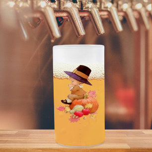 Vintager Pilgrim Boy betet auf Pumpkin Mattglas Bierglas