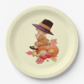 Vintager Pilgrim Boy betet auf Pumpkin Pappteller (Vorderseite)