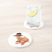 Vintager Pilgrim Boy betet auf Pumpkin Untersetzer (Seite)