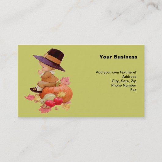 Vintager Pilgrim Boy betet auf Pumpkin Visitenkarte (Vorderseite)