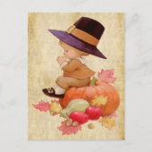 Vintager Pilgrim Boy Praying Pumpkin Parchment Tan Postkarte (Vorderseite)