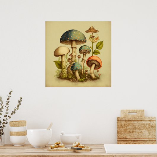 Vintager Pilz - Digitaler Raum 9 Poster (Küche)