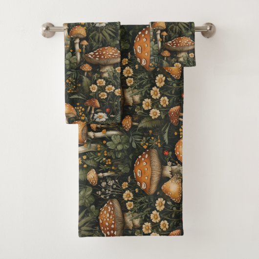 Vintager Pilzgarten Nahtloses Muster Badhandtuch Set (Insitu)