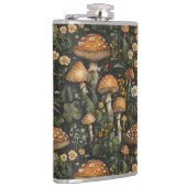 Vintager Pilzgarten Nahtloses Muster Flachmann (Rechts)