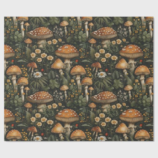 Vintager Pilzgarten Nahtloses Muster Geschenkpapier (Flach)