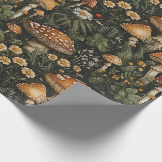Vintager Pilzgarten Nahtloses Muster Geschenkpapier (Ecke)