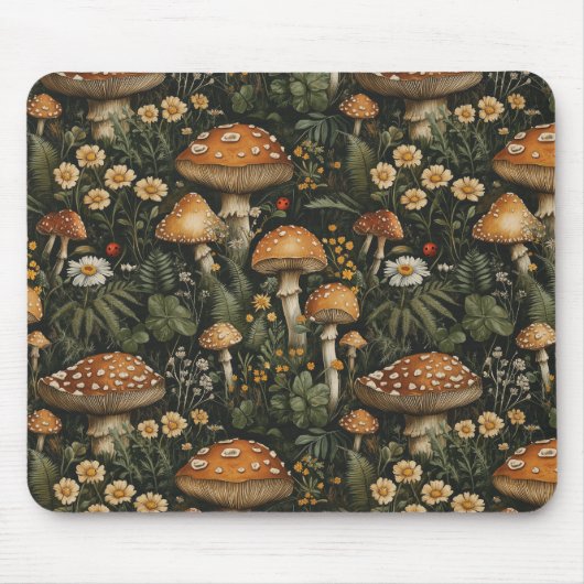 Vintager Pilzgarten Nahtloses Muster Mousepad (Vorne)