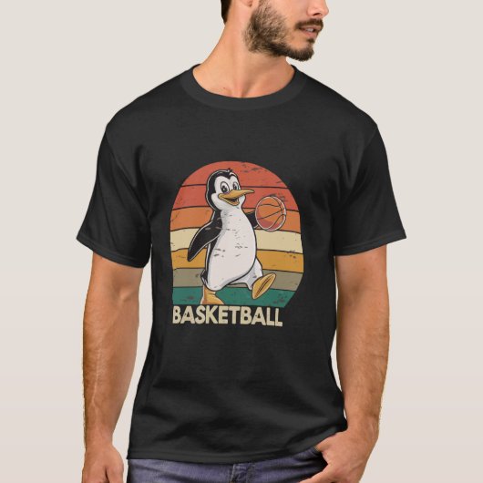 Vintager Pinguin Basketball Pinguin T-Shirt (Vorderseite)