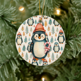 Vintager Pinguin mit Candy Canes Weihnachten Keramik Ornament