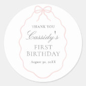 Vintager Pink Bow Girl Geburtstag Runder Aufkleber (Vorderseite)