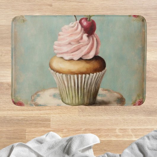 Vintager Pink Cupcake aus Frankreich Badematte