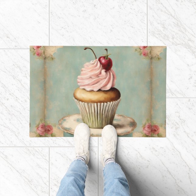 Vintager Pink Cupcake aus Frankreich Fußmatte (Indoor)