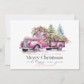 Vintager Pink Farm LKW Weihnachtsbaum Feiertagskarte (Vorderseite)
