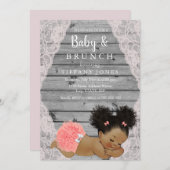 Vintager Pink Lace Rustic Baby Brunch Einladung (Vorne/Hinten)