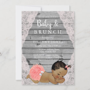 Vintager Pink Lace Rustikaler Ethnic Baby Brunch E Einladung