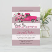 Vintager Pink-Lieferwagen-LKW mit Rose Brautparty Einladung (Stehend Vorderseite)
