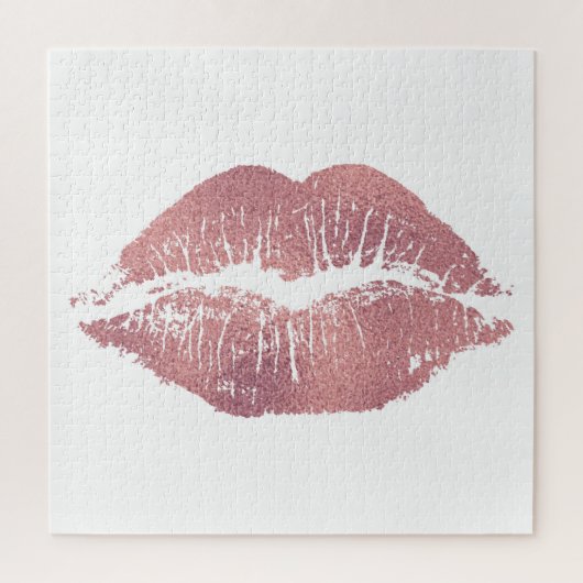 Vintager Pink Lippenaufdruck, Rose Gold. Puzzle (Vertikal)