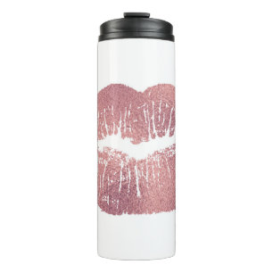 Vintager Pink Lippenaufdruck, Rose Gold. Thermosbecher
