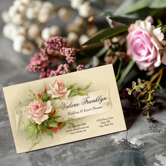 Vintager Pink Roses Hochzeitsplaner Visitenkarte