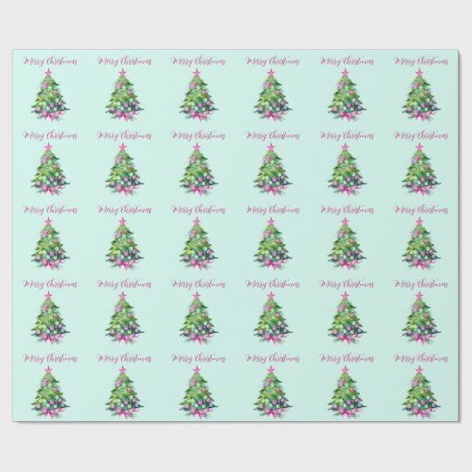 Vintager Pink und Minze Weihnachtsbaum Geschenkpapier (Flach)