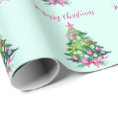 Vintager Pink und Minze Weihnachtsbaum Geschenkpapier (Rolleneckpunkt)