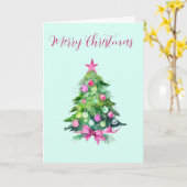 Vintager Pink und Minze Weihnachtsbaum Karte (Gelbe Blume)