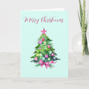 Vintager Pink und Minze Weihnachtsbaum Karte