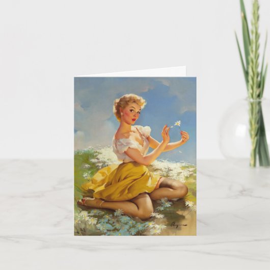 Vintager Pinup Gal Picking Daisies, Vatertag Karte (Vorderseite)