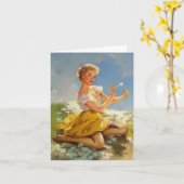Vintager Pinup Gal Picking Daisies, Vatertag Karte (Gelbe Blume)
