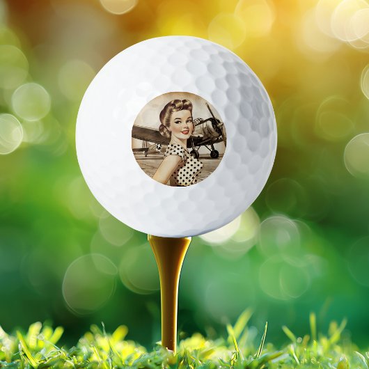 Vintager Pinup Girl & WW2 Flugzeug, elegant Golfball