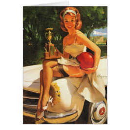 Vintager Pinup Glückwunschs Trophy Girl