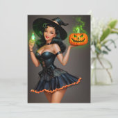 Vintager Pinup Halloween Einladung (Stehend Vorderseite)