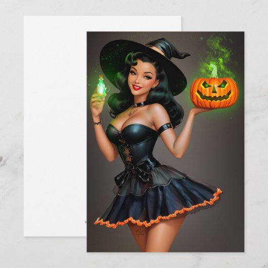 Vintager Pinup Halloween Einladung (Vorne/Hinten)