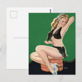 Vintager Pinup Schöne Blond auf grünem Hintergrund Postkarte (Vorne/Hinten)