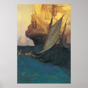 Vintager Pirat, Angriff auf einem Galleon durch Poster