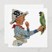 Vintager Pirat, Junge mit Papageienvogel Einladung (Vorne/Hinten)