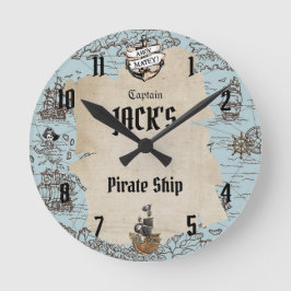 Vintager Piratenanker Nautical Boy Schlafzimmer Nu Runde Wanduhr