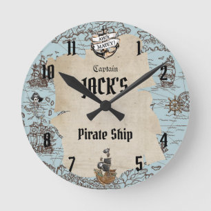 Vintager Piratenanker Nautical Boy Schlafzimmer Nu Runde Wanduhr