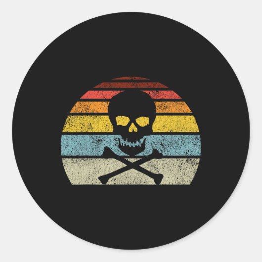 Vintager Piratenschädel-Kreuzbones-Flag Retro-Stil Runder Aufkleber (Vorderseite)