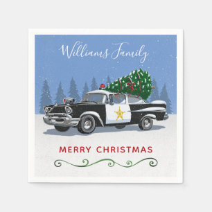 Vintager Polizeiwagen - Vorweihnachtsname Serviette