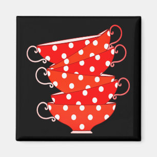 Vintager Polka dot teacstack red Schwarz-weiß Magnet