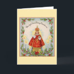 Vintager polnischer Säugling der Feiertagskarte<br><div class="desc">Retro/Vintage polnische Weihnachtsgrußkarte.  Schöner Säugling von Prag umgab durch Weihnachtsgrün und -kerzen!  Wesołych Świąt Bożego Narodzenia!  Frohe Weihnachten!</div>