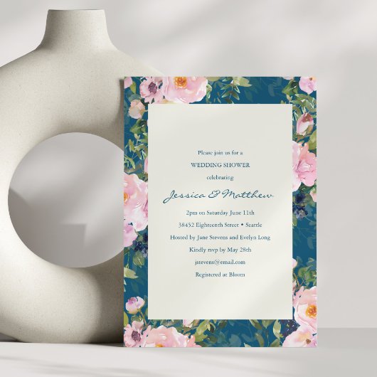 Vintager Polterabend Navy und Blush Einladung