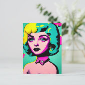 Vintager Pop Art Green & Yellow Hair Girl Postkarte (Stehend Vorderseite)