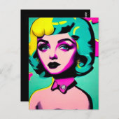 Vintager Pop Art Green & Yellow Hair Girl Postkarte (Vorne/Hinten)