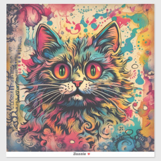 Vintager Pop Art, Louis Wain Style, schöne Katze Aufkleber