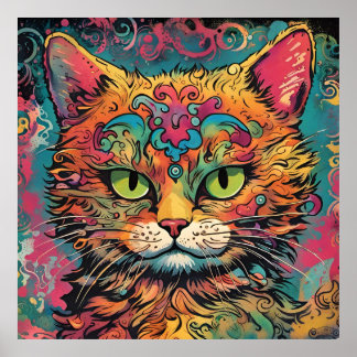 Vintager Pop Art, Louis Wain Style, schöne Katze Poster
